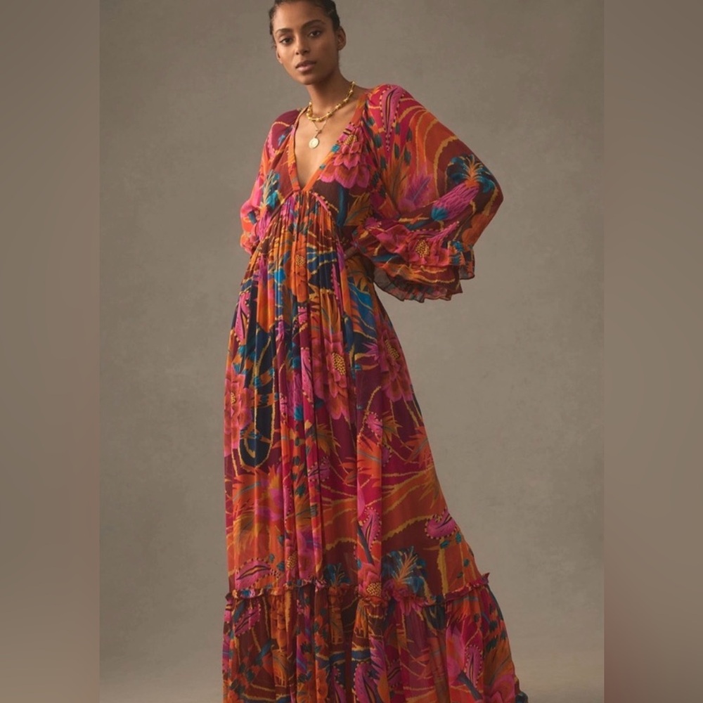 FARM Rio Vintage Wave Colorful Floral Maxi Dress